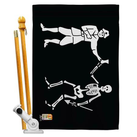 COSA 28 x 40 in. Skull Black Party Coastal Pirate Impressions Decorative Vertical House Flag Set CO4100064